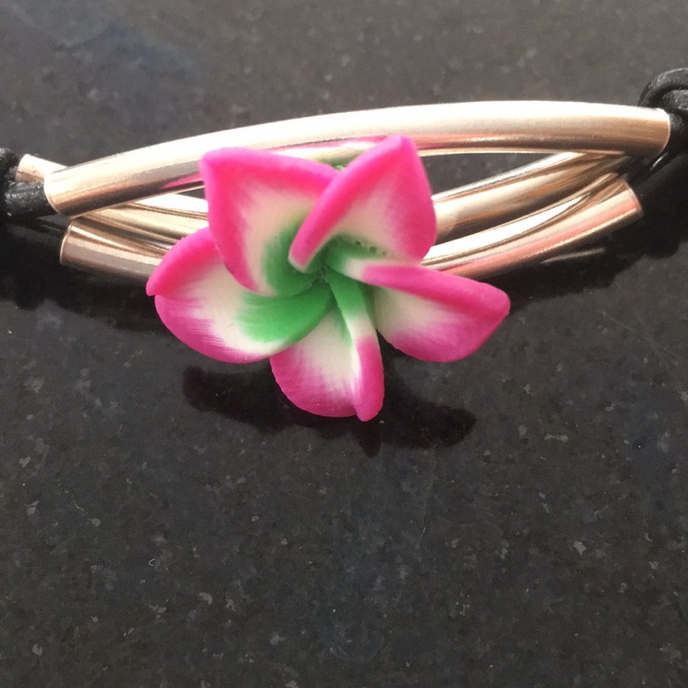 Sterling Silver clay flower bracelet - Picture 2 of 2